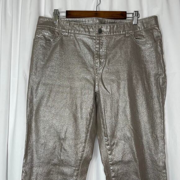 Chico's denim jeans women's 12 PLATINUM DENIM in METALLIC sterling khaki - Picture 3 of 16